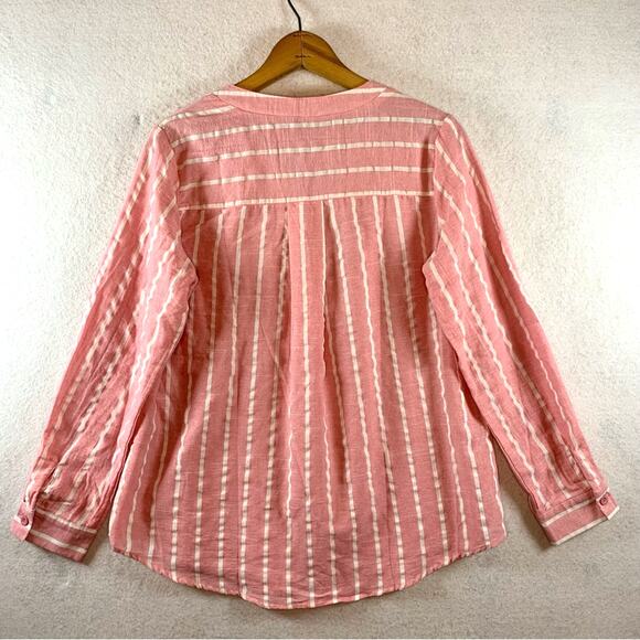 Yidarton Womens Cotton Flax Top Sz M Pink White Stripped Preppy Beachy Coastal - Picture 5 of 12